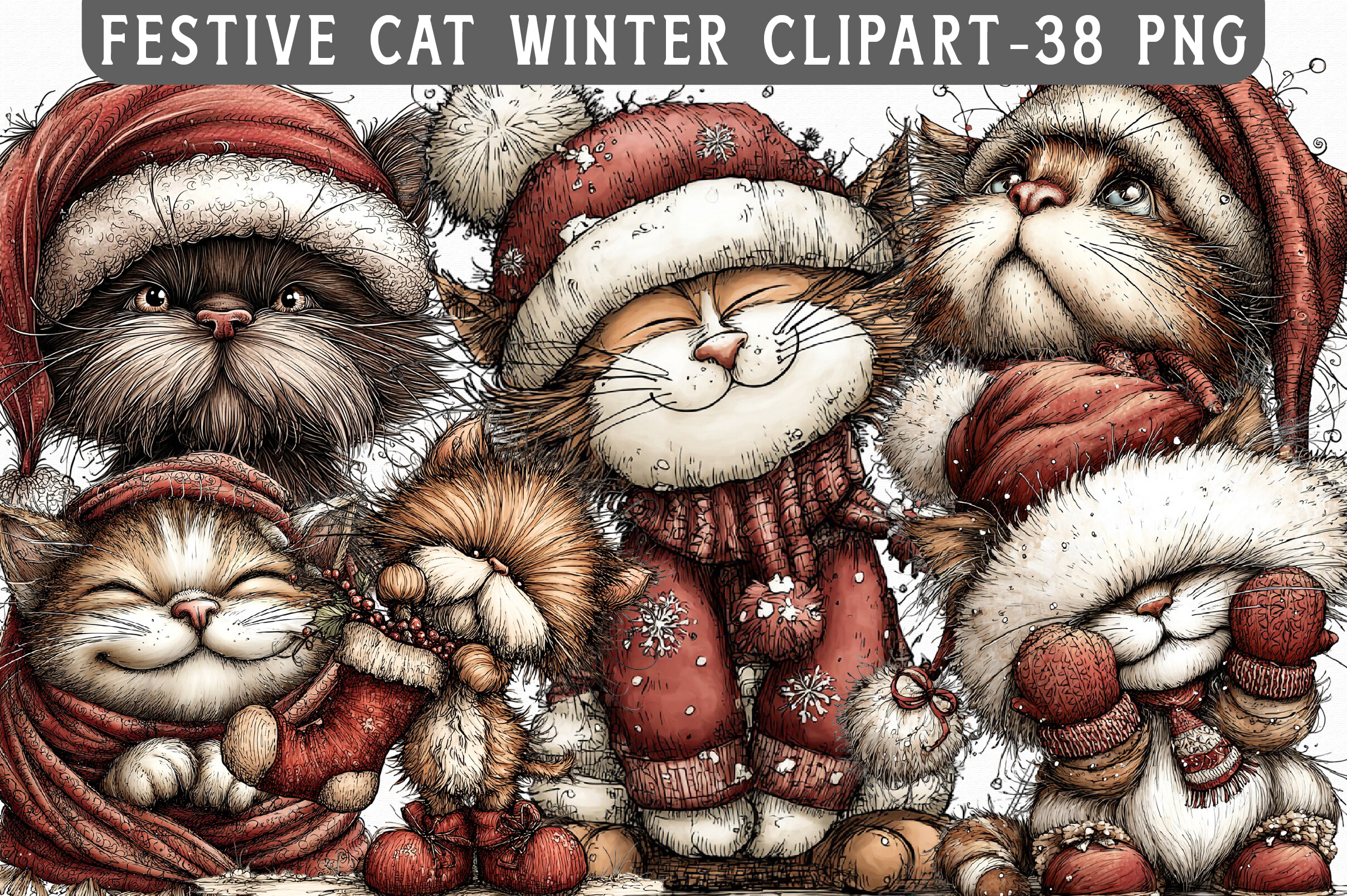 Festive Cat Winter Clipart Graphic by LibbyWishes · Creative Fabrica