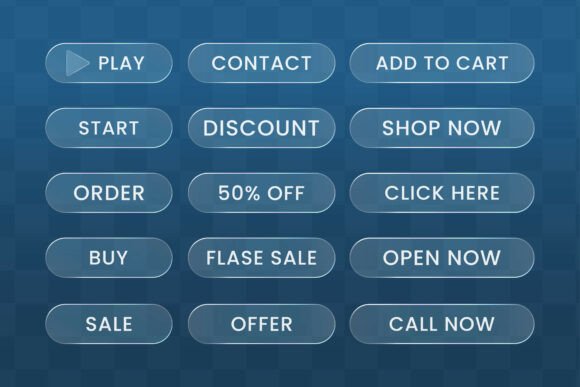 Glass Morphism Transparent Buttons Set