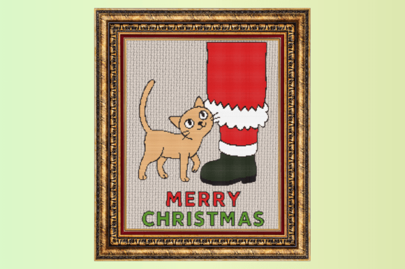 Merry Christmas Cat Cross Stitch Pattern