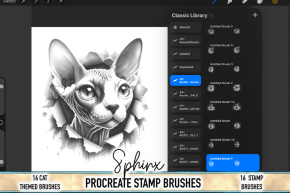Sphynx Cat Procreate Stamp Brushes