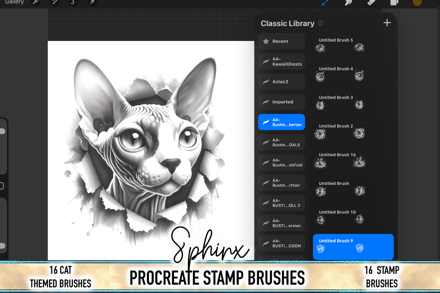Sphynx Cat Procreate Stamp Brushes