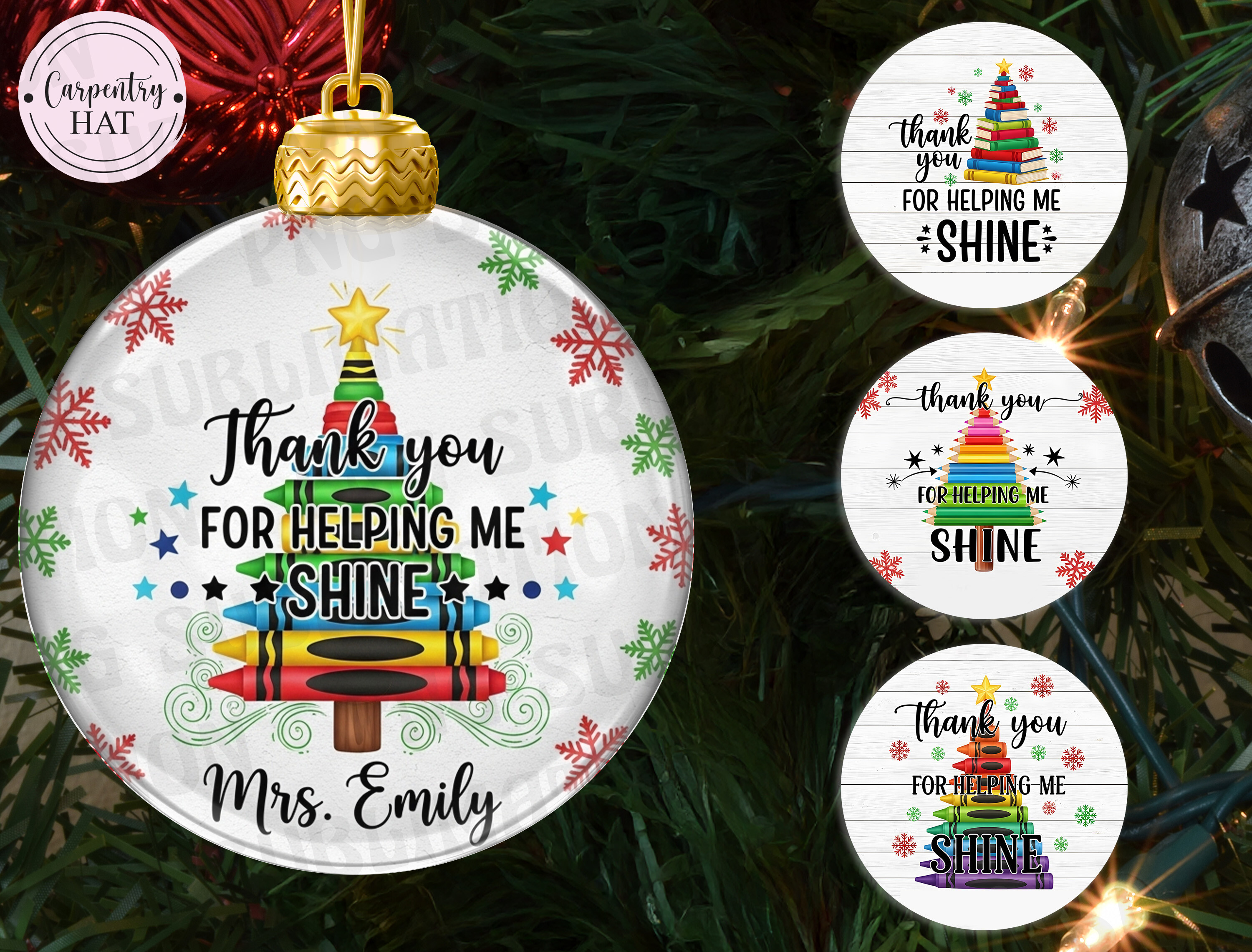 Teacher Christmas Ornament PNG Bundle