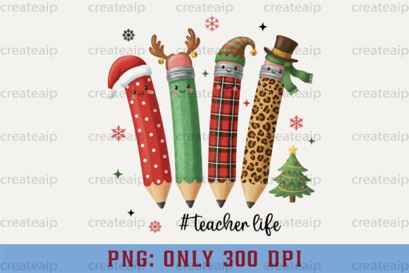 Teacher Life Christmas Pencils PNG