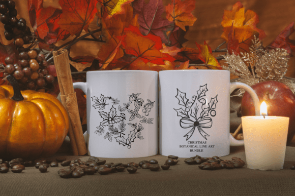 Christmas Botanical Line Art Bundle Font PNG with transparent background - Preview 3