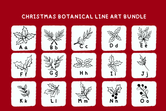 Christmas Botanical Line Art Bundle Font - Preview 5