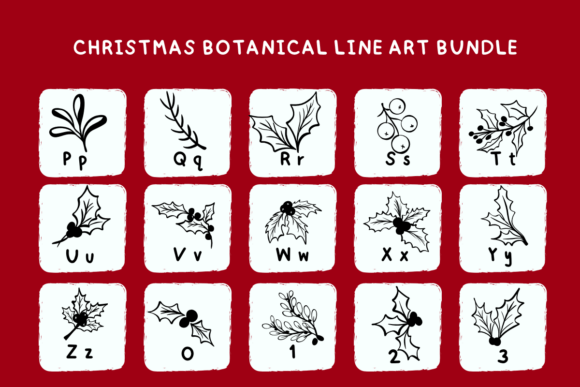 Christmas Botanical Line Art Bundle Font - Preview 6