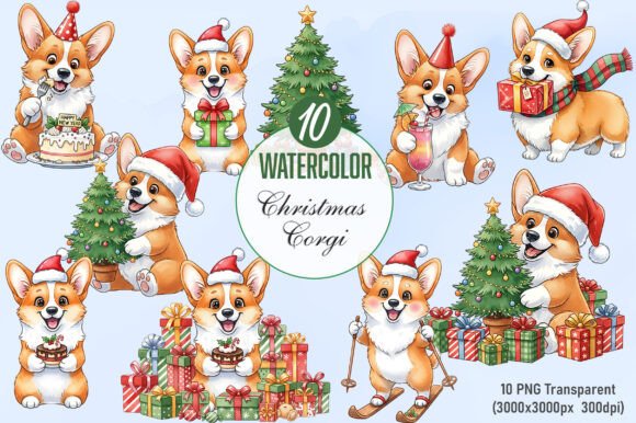 Christmas corgi clipart bundle for building a corgi-specific holiday tee collection