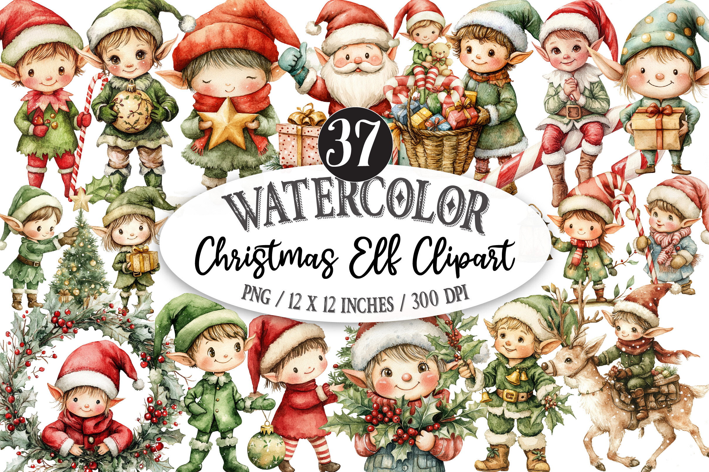 Christmas Elf Watercolor Clipart Graphic by designking · Creative Fabrica