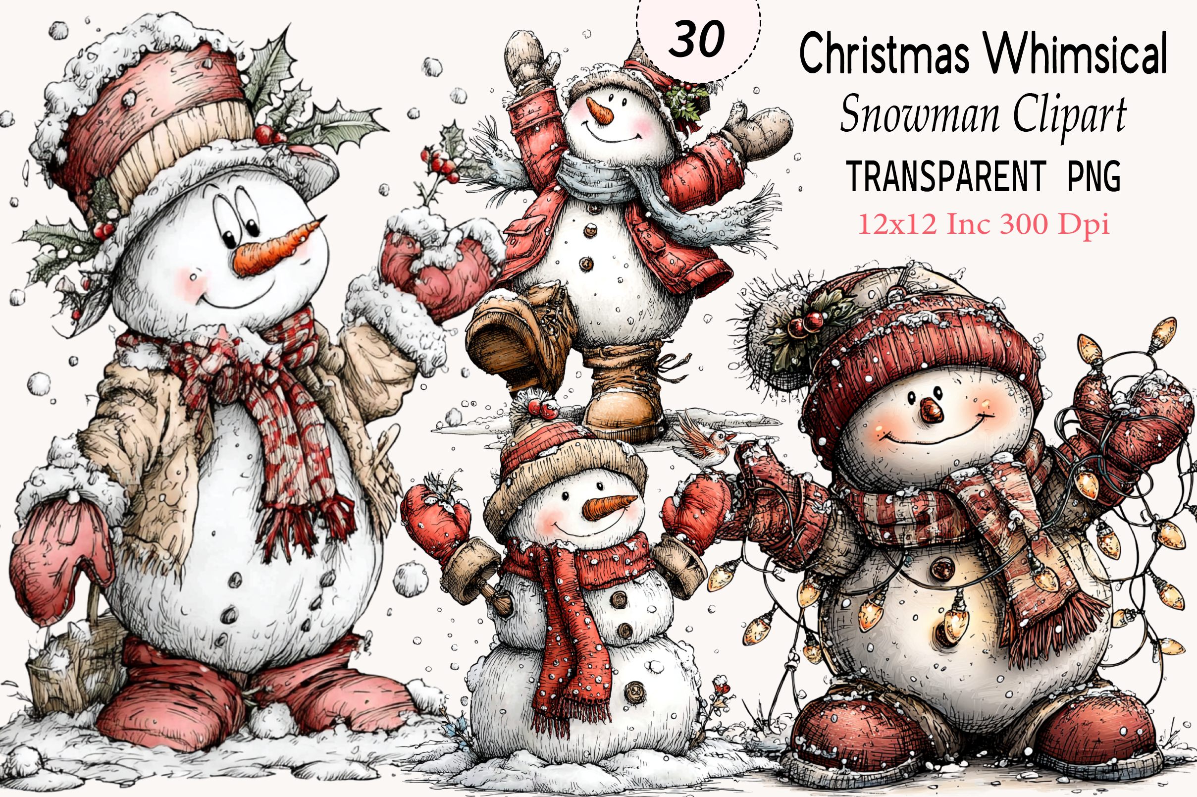 Christmas Whimsical Snowman Clipart Graphic by PLAY ZONE · Creative Fabrica