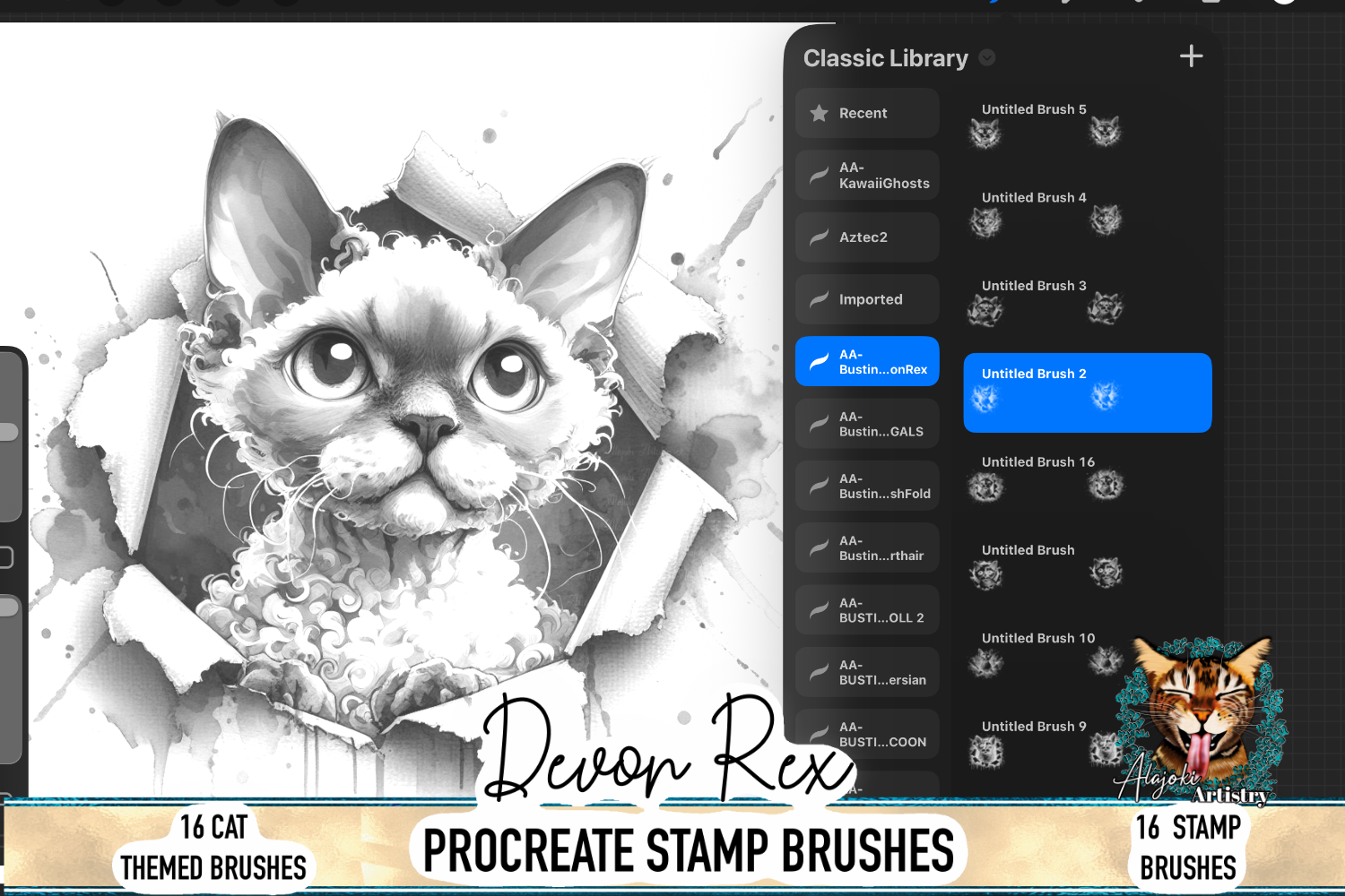Devon Rex Cat Procreate Stamp Brushes |