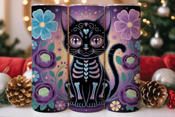 Dia De Los Muertos Cat Tumbler Wrap PNG