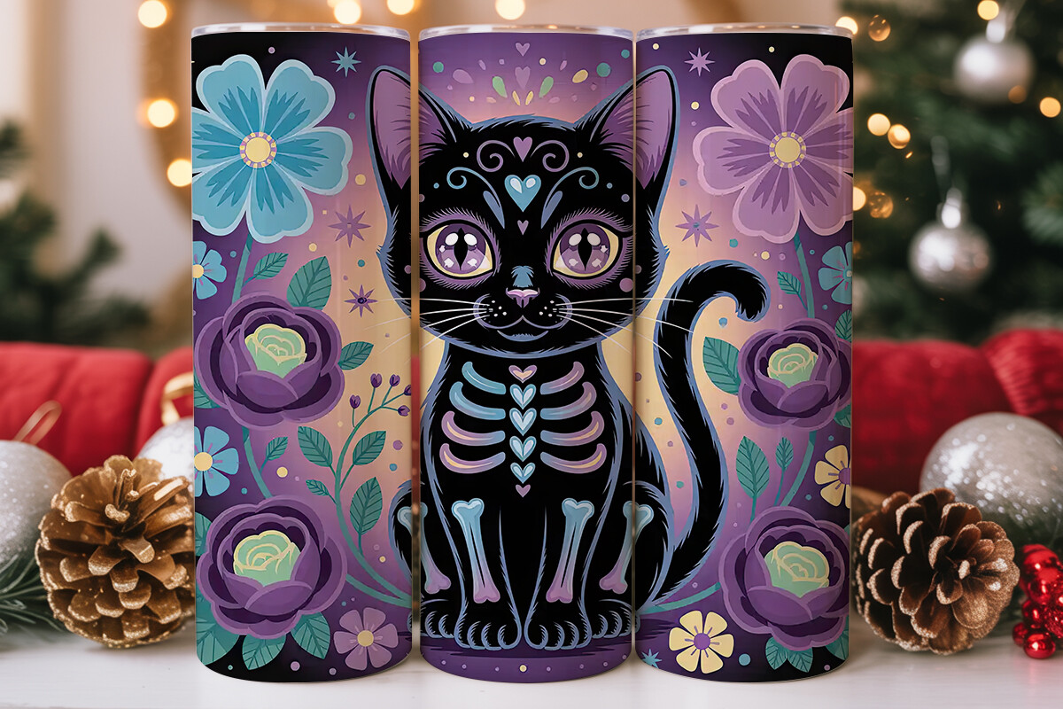 Dia De Los Muertos Cat Tumbler Wrap PNG
