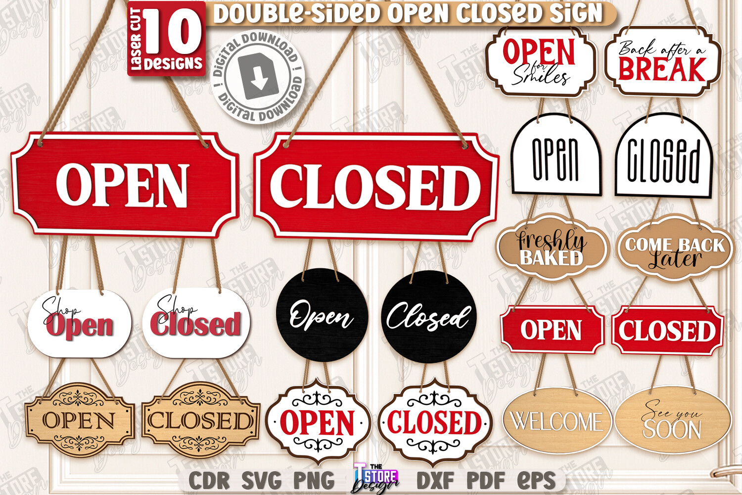 Double-Sided Open Closed Signs Bundle