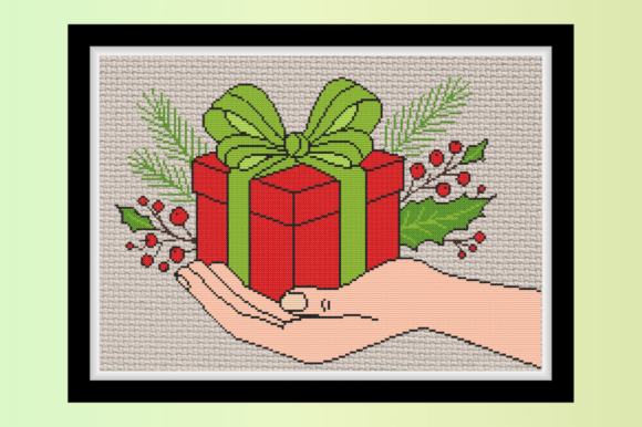 Festive Gift in Hand Cross Stitch
