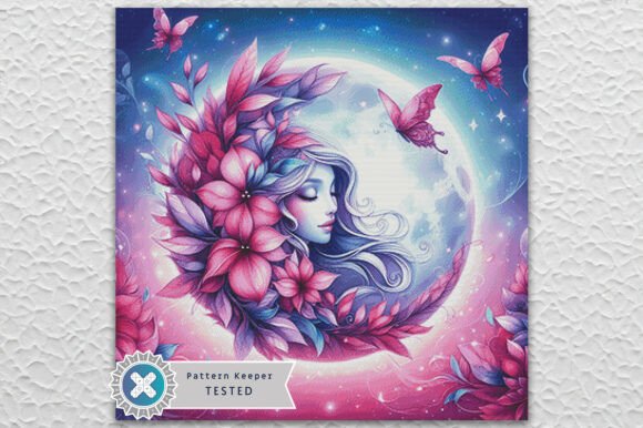 Floral Moon Cross Stitch Pattern PDF