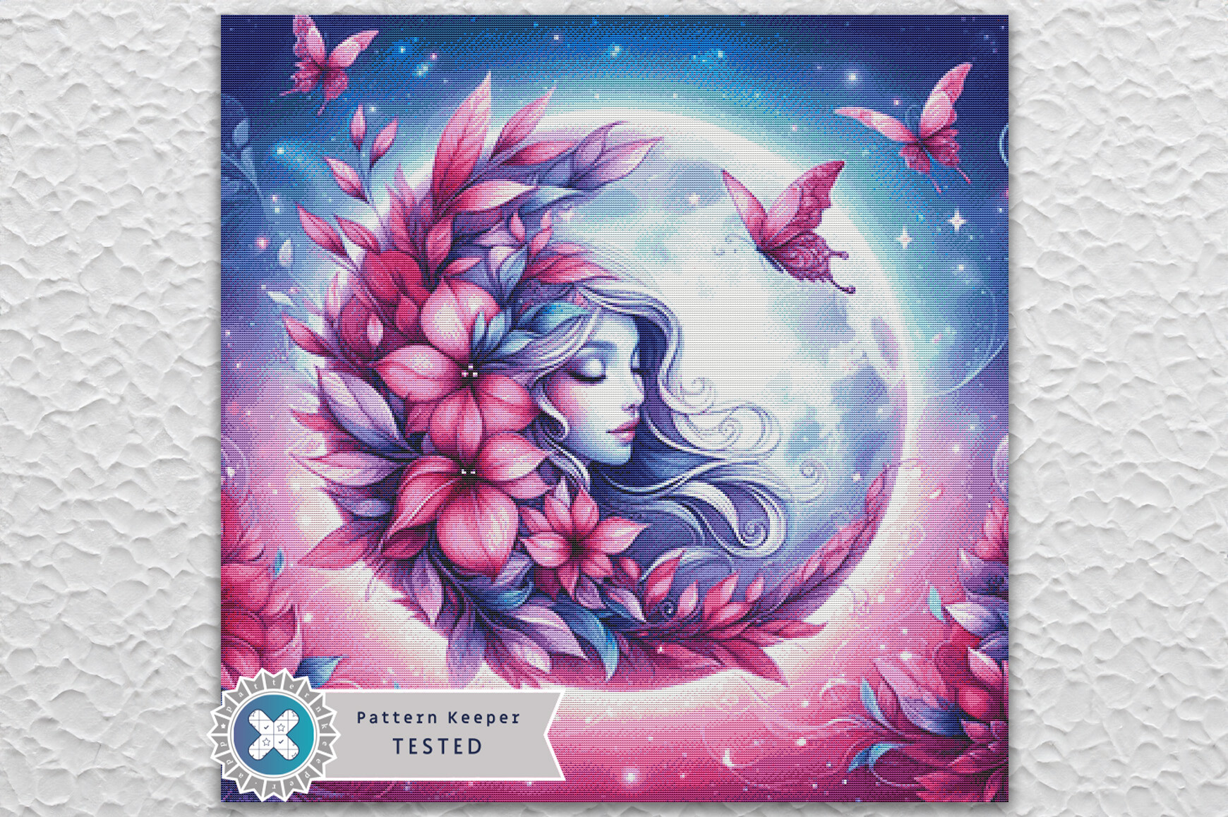 Floral Moon Cross Stitch Pattern PDF