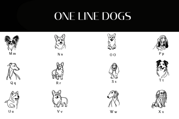 One Line Dogs Font PNG with transparent background - Preview 2