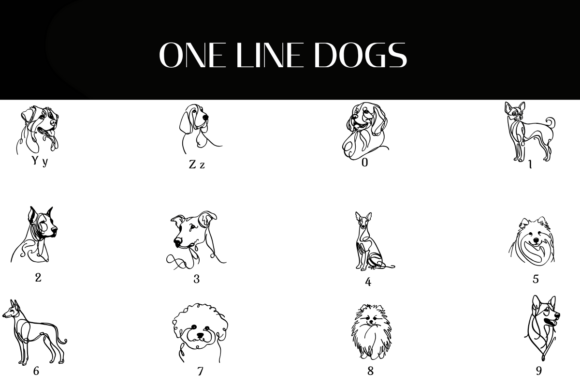 One Line Dogs Font PNG with transparent background - Preview 3