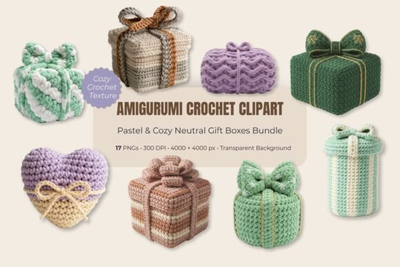 Pastel & Cozy Crochet Gift Clipart Set