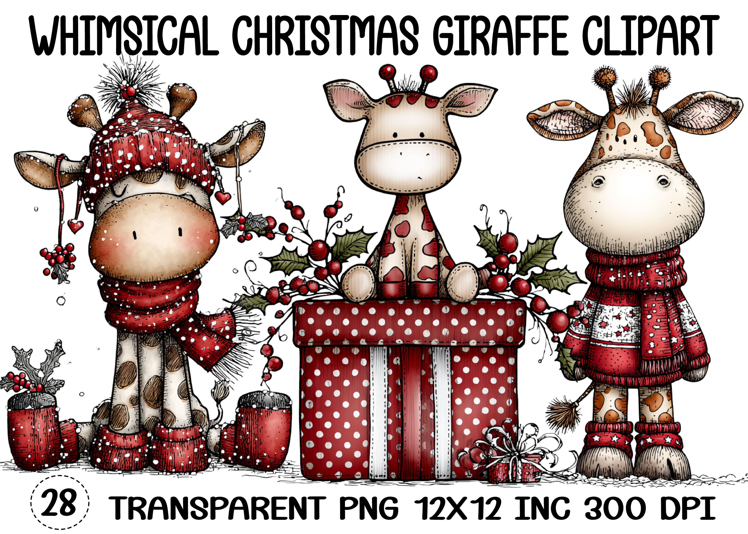 Whimsical Christmas Giraffe Clipart Graphic by KDP TEMPLATES ART ...