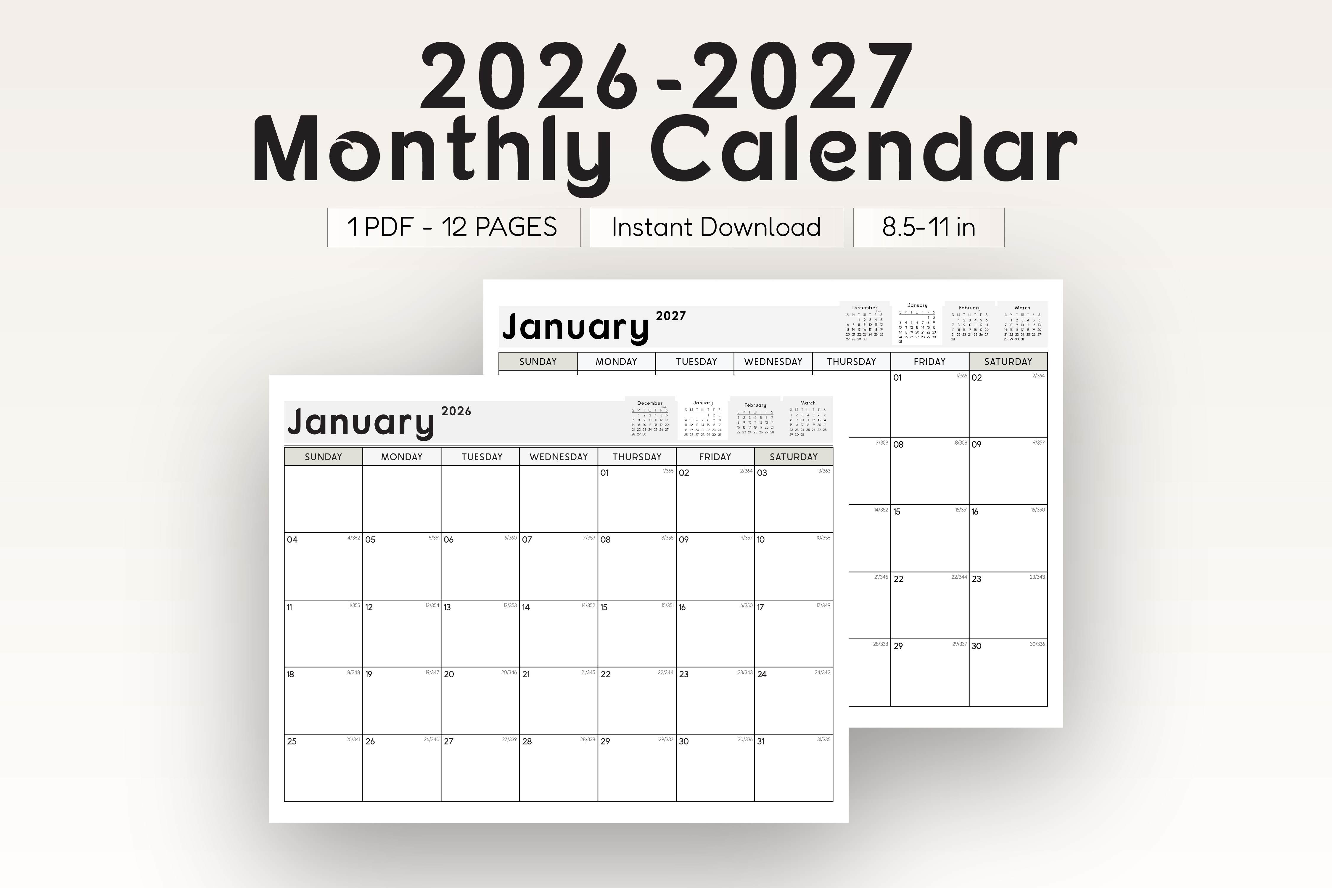 2026-2027 Monthly Calendar Landscape