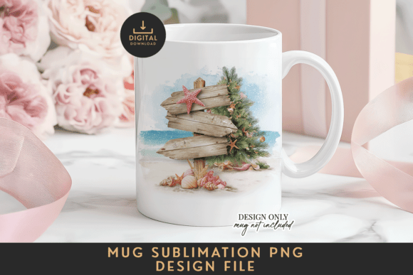 Beach Christmas Mug Wrap Sublimation Png Graphics