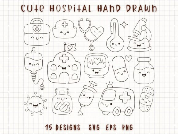 Cute Hospital Nurse Medical Line Art Graphic Illustrations By MeawwaDigitalArts