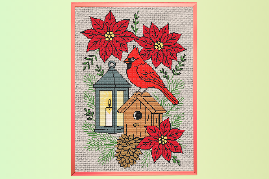 Festival Cardinal & Poinsettia Christmas