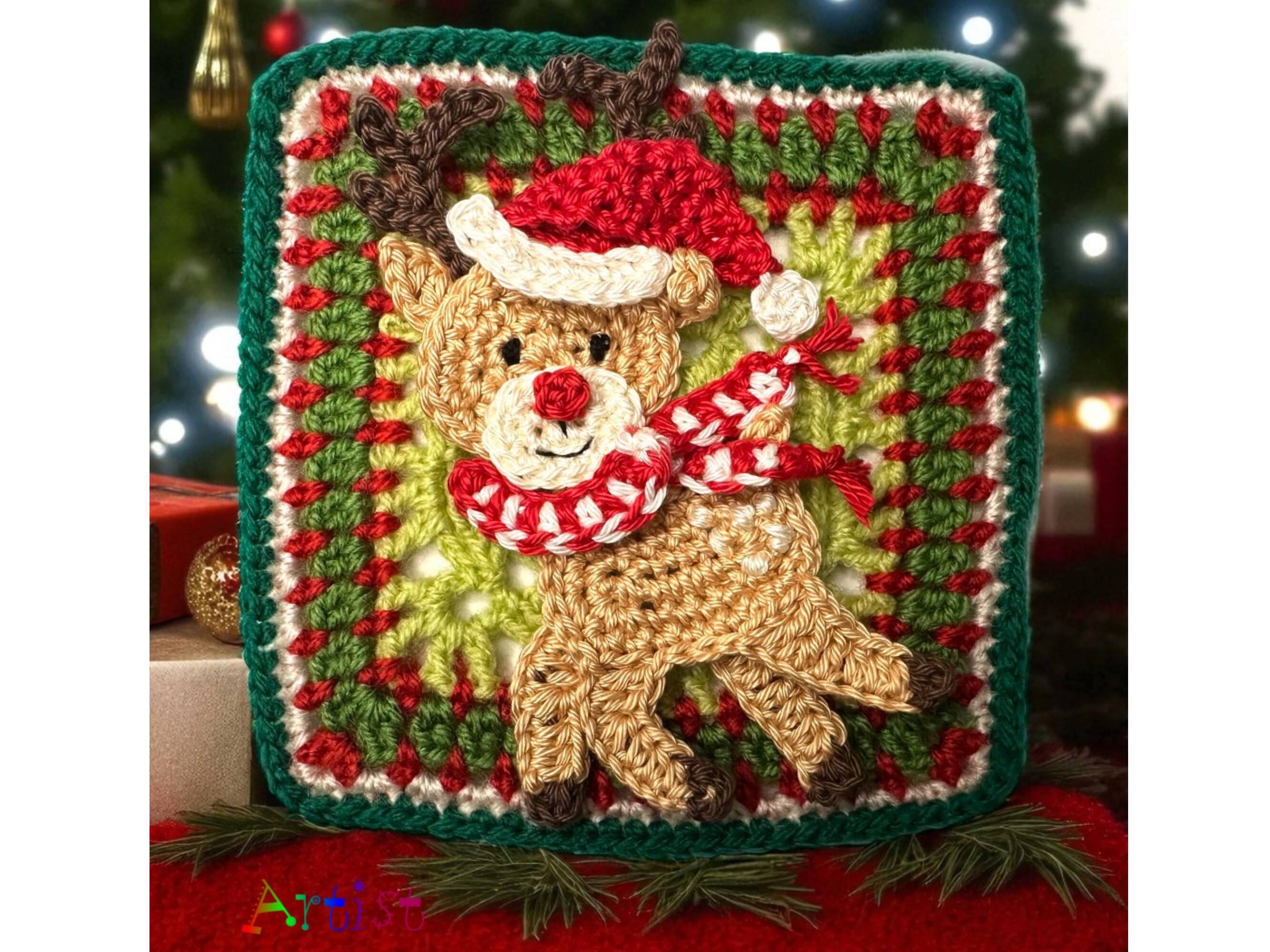 Reindeer Granny Square Crochet Applique