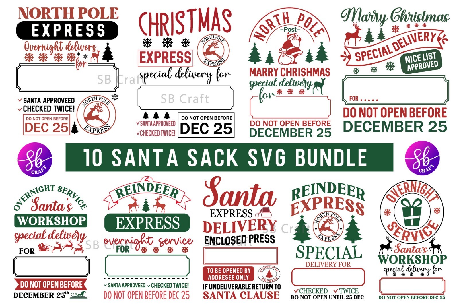 Santa Sacks 10 Designs SVG Bundle