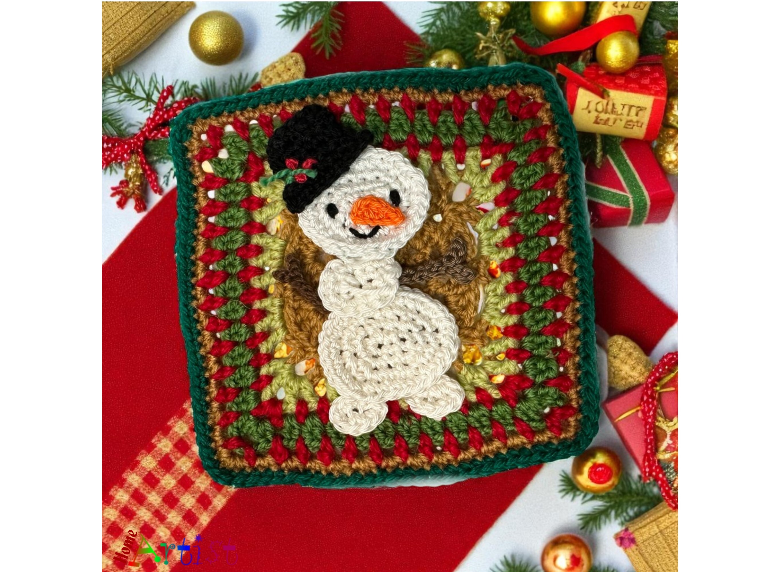 Snowman Granny Square Crochet Pattern