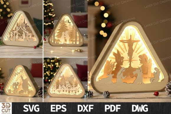 3D Christmas Light Box Lantern Set SVG laser cut file