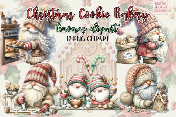 Christmas Cookie Bakery Gnomes Clipart Graphics