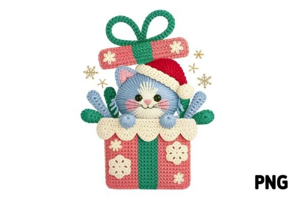 Christmas Crochet Gift Box PNG