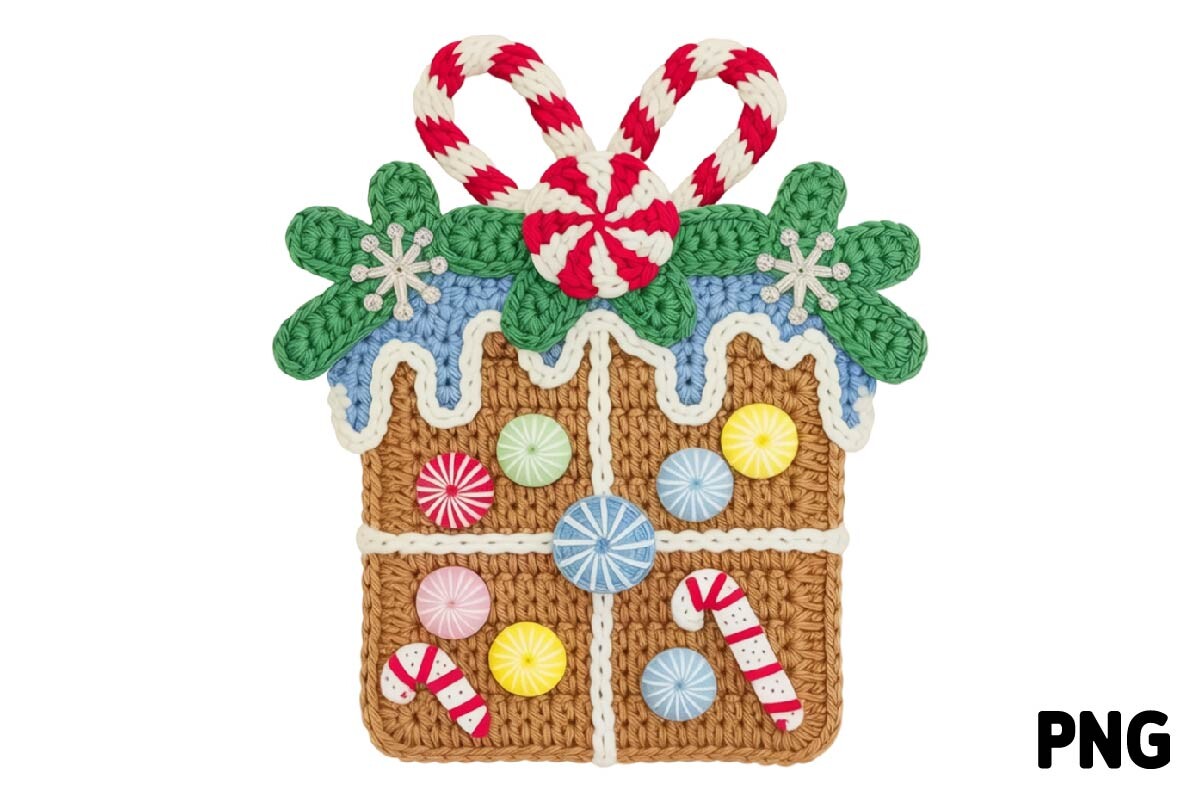Christmas Crochet Gift Box PNG