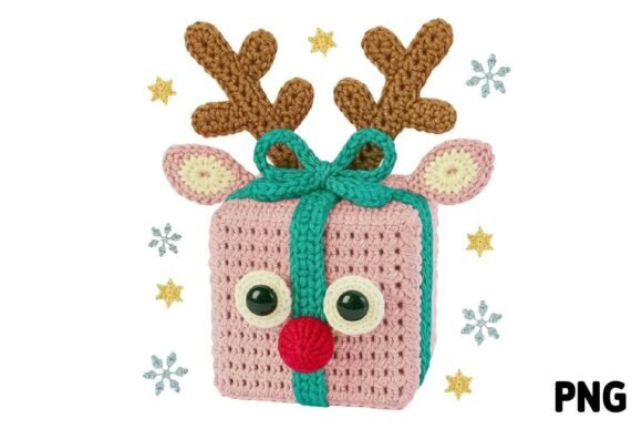 Christmas Crochet Gift Box PNG