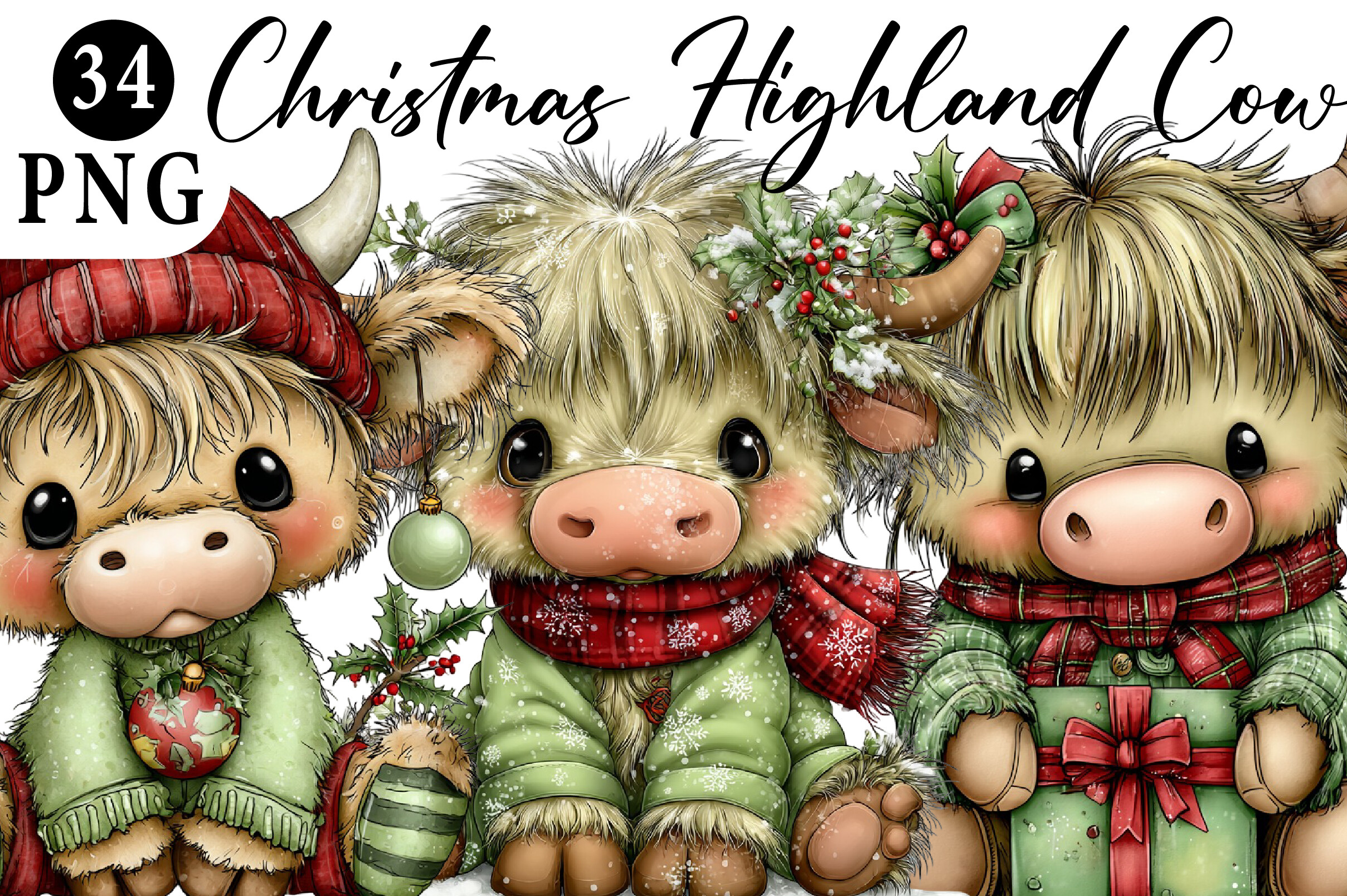 Christmas Highland Cow Png Clipart Graphic by Daily.Designs · Creative ...
