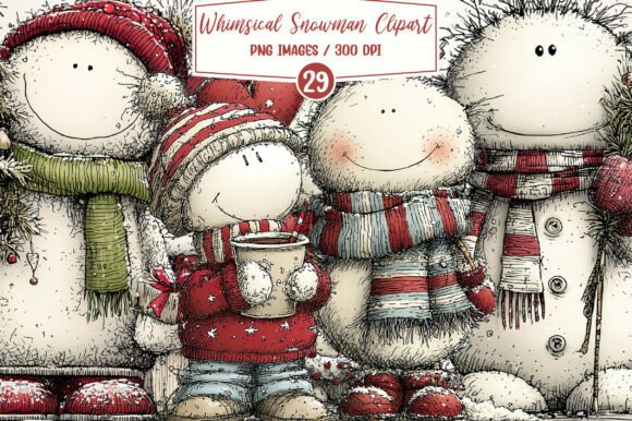 Christmas Whimsical Snowman Clipart Graphic Illustrations By Breezy.Lane