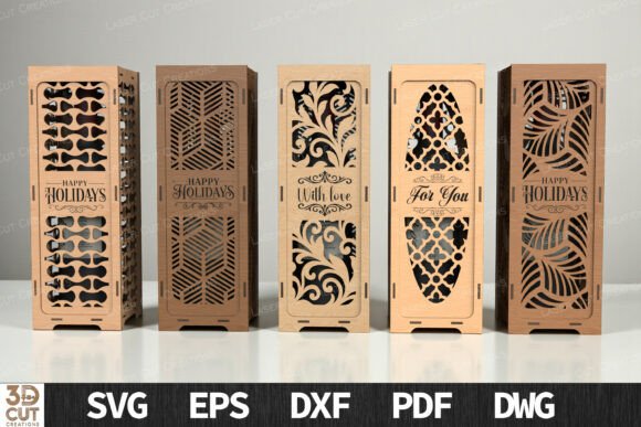 Holiday Wine Box Bundle SVG Laser Cut Laser Cutting By Laser Cut Creations