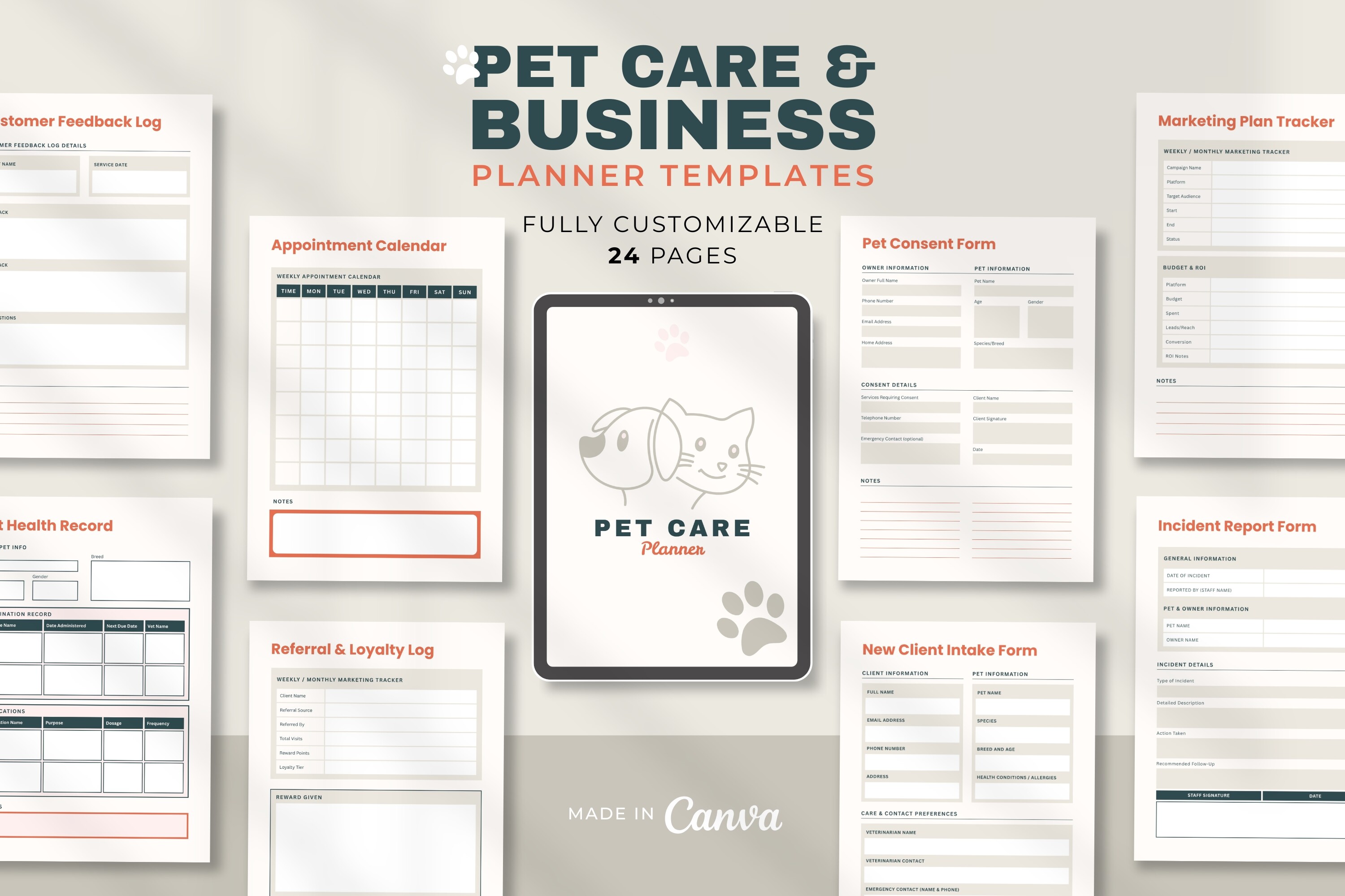 Pet Care & Business Planner Templates