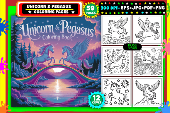π¦ Unicorn & Pegasus Coloring Pages