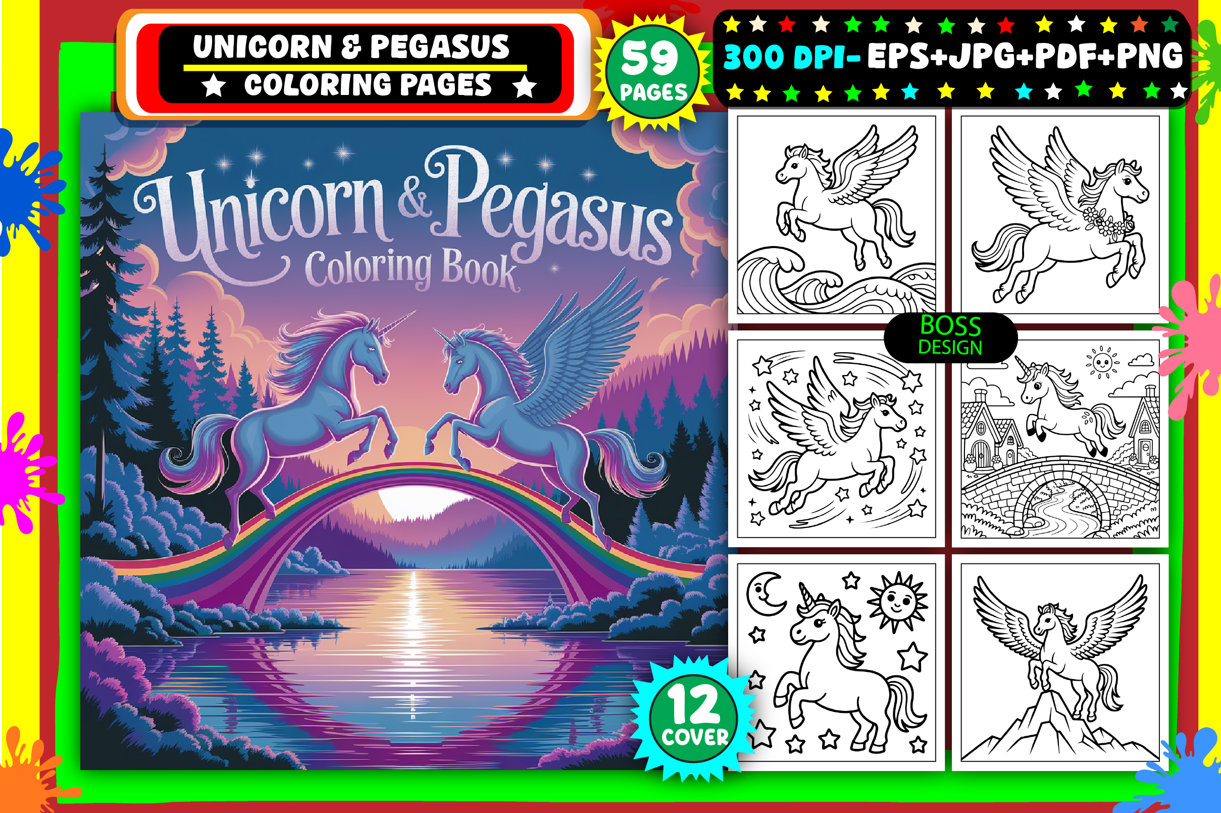 π¦ Unicorn & Pegasus Coloring Pages