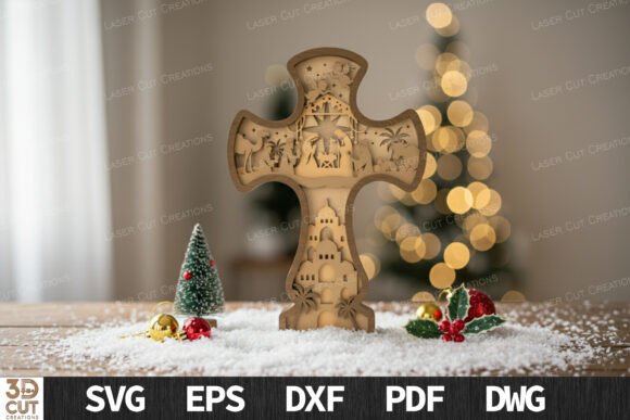 Layered Nativity Cross Scene SVG