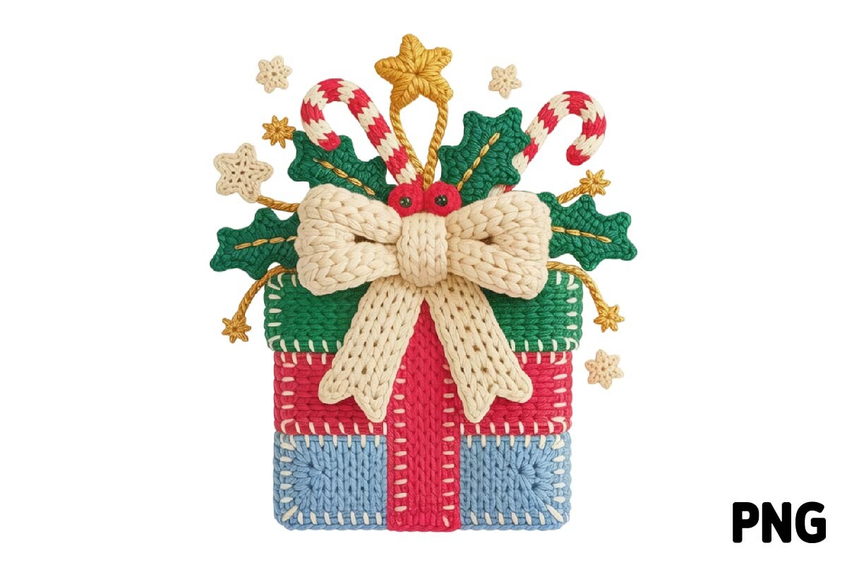 Christmas Crochet Gift Box PNG