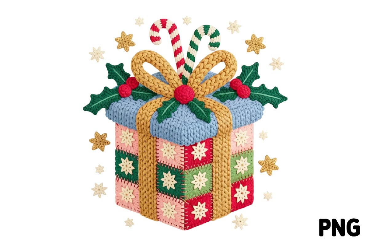 Christmas Crochet Gift Box PNG