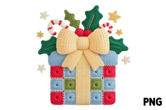 Christmas Crochet Gift Box PNG
