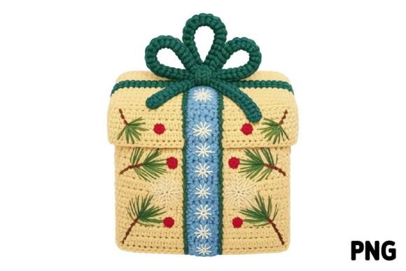 Christmas Crochet Gift Box PNG