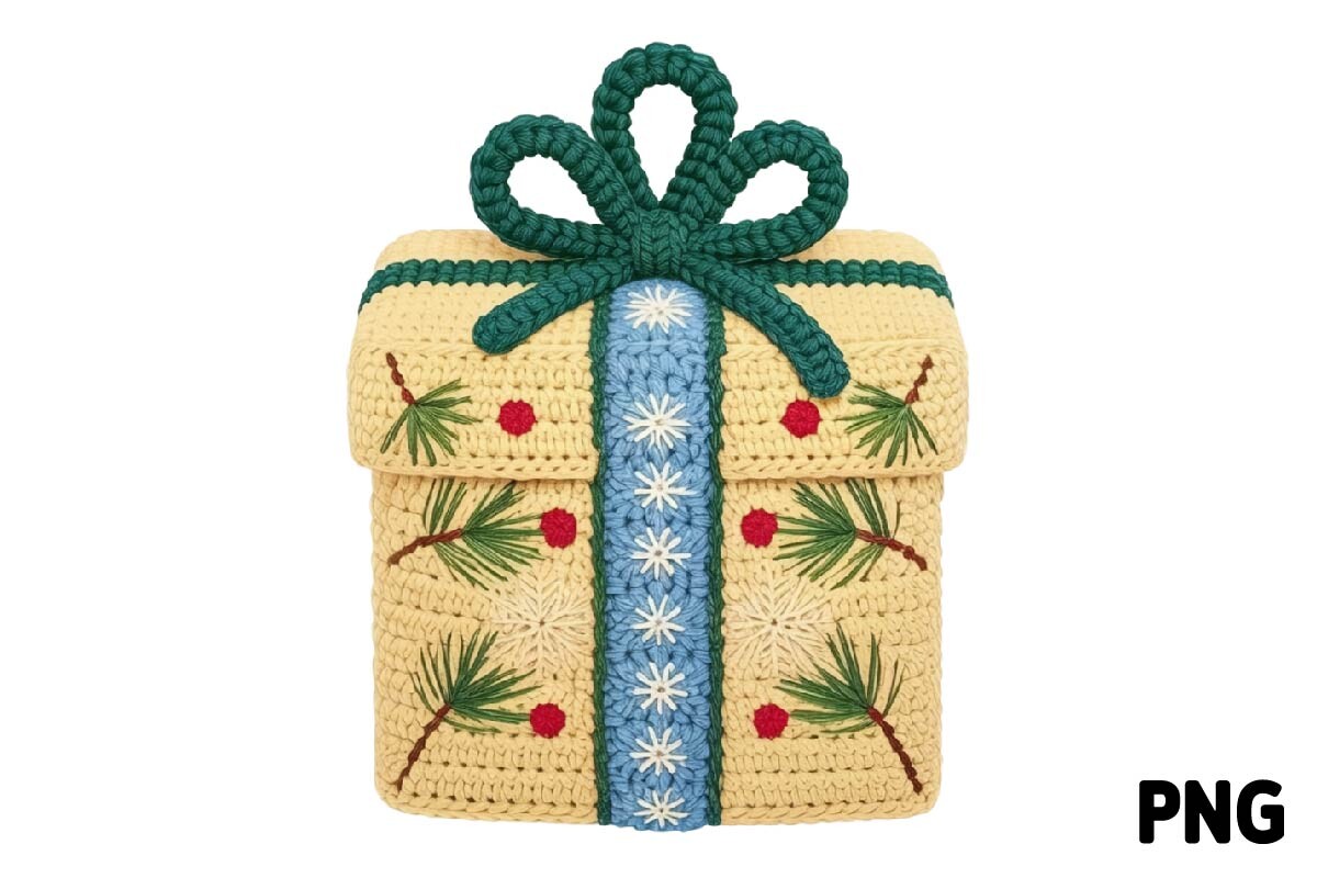 Christmas Crochet Gift Box PNG