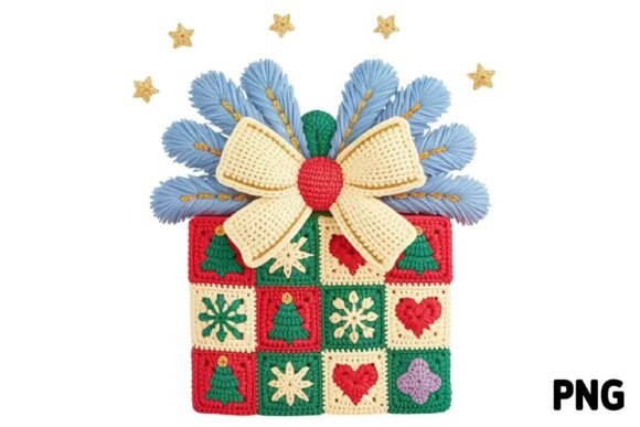 Christmas Crochet Gift Box PNG