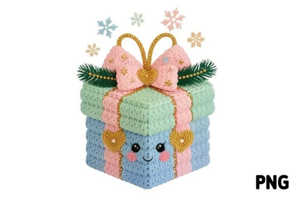 Christmas Crochet Gift Box PNG
